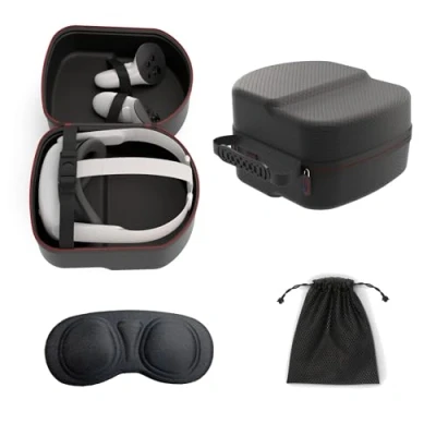 Abbildung von Digicharge Tragetasche Kompatibel mit Meta Quest 3S / 3 2 Headset Standard Kopfband, Touch Controllern und VR Zubehör, Premium Material Hülle Tasche luxuriösem schwarzem Diamant