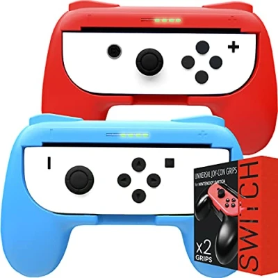 Abbildung von Orzly Grips kompatibel mit Nintendo Switch Joy Con für Extra Komfort Doppelpack (1x Rot &amp; 1x Blau) Universeller Griff die Verwendung den Cons