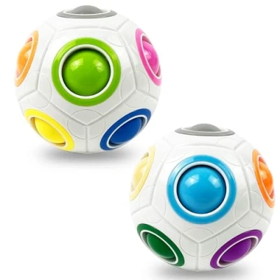 Abbildung von EACHHAHA 2 Stück Original Regenbogenball Set,Magic Rainbow Ball,Geschicklichkeitsspiel für Kinder und Erwachsene,Entwicklungsspielzeug Mädchen &amp; Jungen,3D Puzzle Raumdenken fördern Weiß