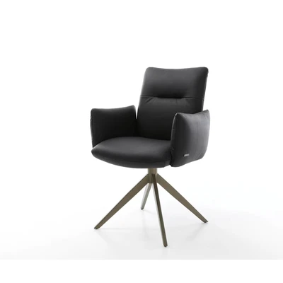 Abbildung von Drehstuhl Jova Flex mit Armlehnen Echt Leder Schwarz Kreuzgestell breit Effektfinish Titan 360 drehbar Taschenfederkern