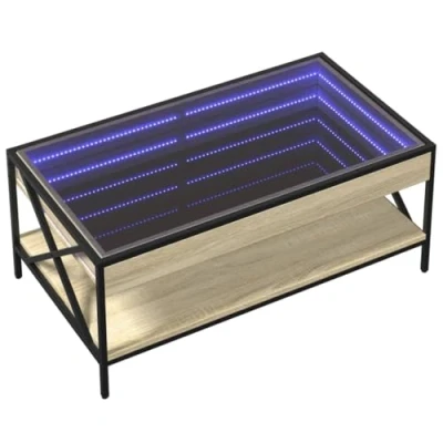 Abbildung von vidaXL Couchtisch mit Infinity LED, Beistelltisch Metallfüße, Kaffeetisch für Wohnzimmer, Sofatisch Teetisch, Sonoma Eiche Holzwerkstoff
