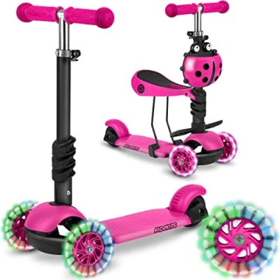 Abbildung von Ricokids 3 in 1 Laufroller für Kinder Roller DREI Rollen Kinderroller Räder ab Jahre Kleinkindroller 27,5 x 55,5 78,5 cm Farbe: Rosa