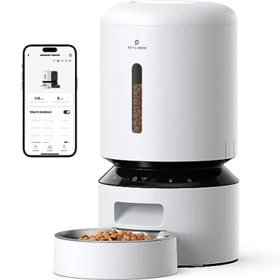 Abbildung von PETLIBRO 5L Futterautomat Katze, 5G/2.4G WiFi Intelligenter Katzenfutter Automat, Trockenfutterspender für Katzen, Futterspender Katzen oder Hunde mit APP Steuerung, 110 Mahlzeiten pro Tag, Weiß