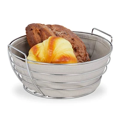 Abbildung von relaxdays Brotkorb Runder Metall mit Stoffeinsatz, Eisen, Grau