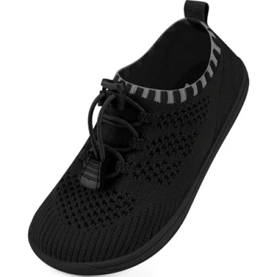Abbildung von IceUnicorn Barfußschuhe Kinder Breite Zehenbox Knit Jungen Mädchen Hausschuhe Minimal Kleinkind Walking Schuhe Minimalistische Atmungsaktiv(Schwarz, 26EU Weit)