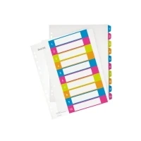 Abbildung von Leitz Register für A4, 10er Pack, PC beschriftbares Deckblatt und 10 Trennblätter, Taben mit Zahlenaufdruck 1 10, Überbreite, Mehrfarbig, Polypropylen, WOW, 12430000