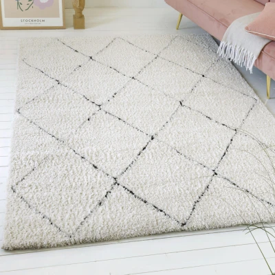 Abbildung von my home Hochflor Teppich &quot;Aveline&quot;, rechteckig, 30 mm Höhe, Langflor, Shaggy im Berber Stil, geometrisch, Raute, Wohnzimmer
