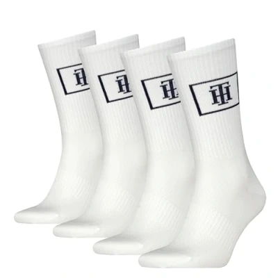 Abbildung von Tommy Hilfiger MEN CREW Monogram Locker ROOM 4 PACK Socken, Herren, Größe: 43 46, White