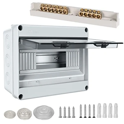 Abbildung von Sicherungskasten Aufputz, Verteilerkasten Aufputz Unterverteilung IP65 mit 1 Reihig 12 Module, Messingklemmen, Verteiler Kleinverteiler für Feuchtraum, Gärten, Außenbereich, Villen, Ladesäulen