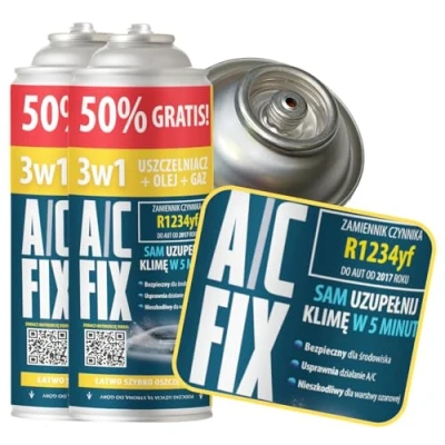 Abbildung von A/C FIX 3in1 R1234yf Kältemittel Ersatzgas Kühlmittel Klima Auto mit Dichtmittel und Öl Gasflasche 2x235 g Klimaanlage Nachfüllset Wohnmobil ECO