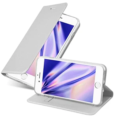 Abbildung von Cadorabo Hülle kompatibel mit Apple iPhone 7 Plus / 7S 8 aus Kunst Leder Flip Klappbare Magnetische [Kartenfächern] Cover für Tasche in Silber