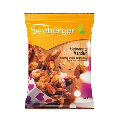 Abbildung von Seeberger Gebrannte Mandeln 12er Pack, Knackige fein süßliche umhüllt von einem knackigen Karamellmantel intensives Aroma glutenfrei, vegan (12 x 150 g)