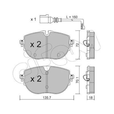 Abbildung von CIFAM 822 1321 0 Bremsbelagsatz für Verschleißwarnanzeiger vorbereitet VOLKSWAGEN: Multivan 6, Transporter 6 Bus, Kastenwagen