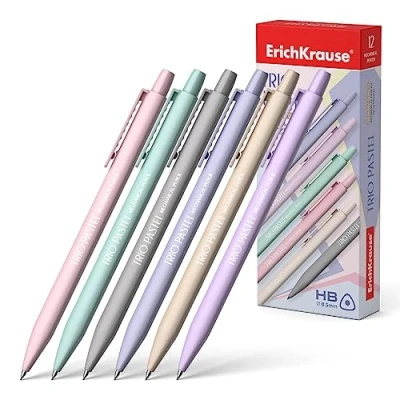 Abbildung von Erich Krause Druckbleistift HB 0,5mm Pastell mit Radiergummi 12 Stück Bleistift für Büro Schule und Hobby Minenstift zum Zeichnen Skizzieren Schreiben