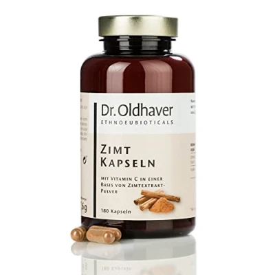 Abbildung von Dr. Oldhaver Zimt Kapseln, Hochdosiert (180 Kapseln) Zimtextrakt Pulver mit Vitamin C Spitzenqualität für den Energiestoffwechsel