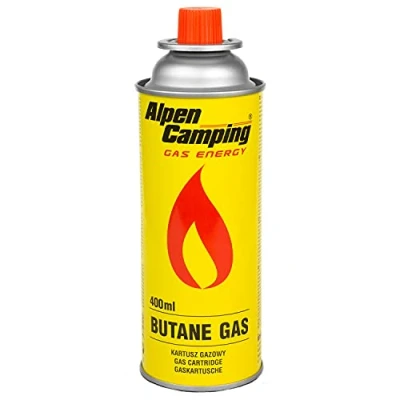 Abbildung von Alpen Camping Butan Gaskartusche Gasflasche für Gaskocher Campingkocher Bunsenbrenner Lötbrenner 400ml (1)