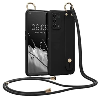 Abbildung von kwmobile Hülle kompatibel mit Oppo A74 (5G) / A54 Handyhülle Schlaufe Ring Handy Cover Case in Schwarz