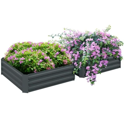 Abbildung von Outsunny 2er Set Hochbeet Stahl, Pflanzbeet Frühbeet Gartenbeet Blumenkasten