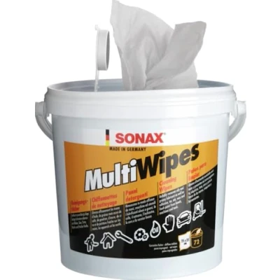 Abbildung von SONAX MultiWipes (72 Stück) reißfeste &amp; widerstandsfähige Viskosevliestücher, entfernt Öl, Fett, Kleber, Teer, Tinte, Wachs und Farbe, auch für Hände geeignet / Art Nr. 04680000