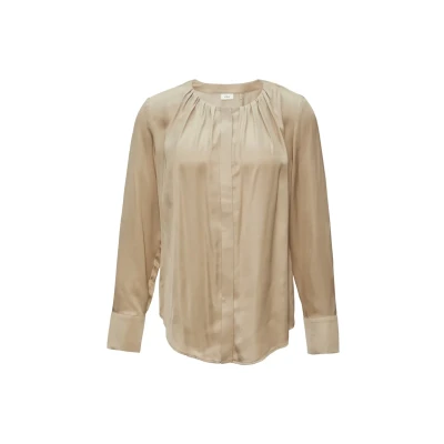 Abbildung von s.Oliver BLACK LABEL Satinbluse mit Raffung und verdeckter Knopfleiste beige 34