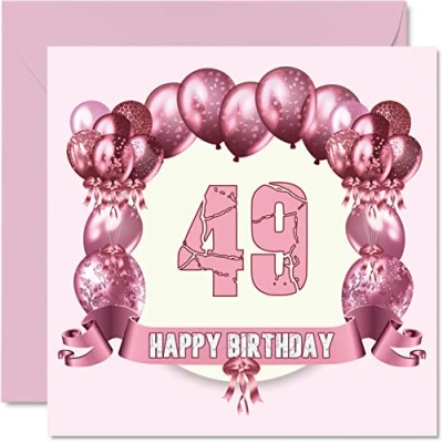 Abbildung von Fun 49th Birthday Cards for Woman Balloons Happy Card Dad Mum Brother Sister Grandad Nanny Grandma Uncle Auntie, 145mm x Greeting Cards,