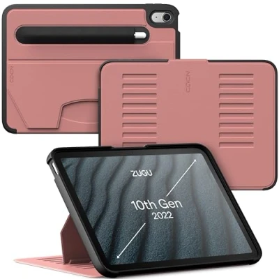 Abbildung von ZUGU iPad 10.9 Hülle 2022 10. Generation, schlanke Schutzhülle 8 Winkel Ständer magnetisch, Stifthalter, Auto Sleep/Wake UP [ Wüstenrose Rosa ]