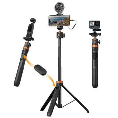 Abbildung von Selfie Stick Stativ,K&amp;F Concept MS08 Stick,158CM Handy Stativ,Stativ für Smartphone Kompatibel mit iPhone/Samsung/DJI Osmo Action/Insta 360,Handyhalter Abnehmbarer Fernbedienung