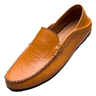Abbildung von Unitysow Mokassins Slipper Herren Leder Slip On Fahren Schuhe Leicht Weich Loafers Handgefertigt Flache Business Schuhe,Gelb,EU 46