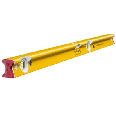 Abbildung von STABILA Wasserwaage Type R 300, 100 cm, verwindungssteifes Alu Profil, 1 Horizontal Libelle, 2 Vertikal Libellen, stoßdämpfende Endkappen, integrierte Rutsch Stopper, Made in Germany, Gelb