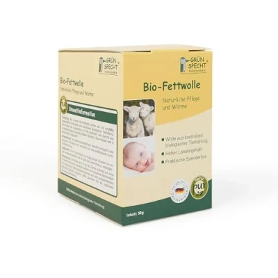 Abbildung von GRÜNSPECHT Bio Fettwolle 50 g Schurwolle mit Lanolin zur natürlichen Pflege von Babyhaut &amp; Brustwarzen, aus kontrolliert biologischer Tierhaltung, Spenderbox (638 K1)