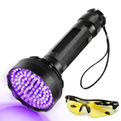 Abbildung von UV Taschenlampe 100 LEDs Schwarzlicht mit Schutzbrille,395nm Licht Scorpion Light Torch Lampe für unechte Banknoten, Urin von Hunde,Teppich,Nagetiere