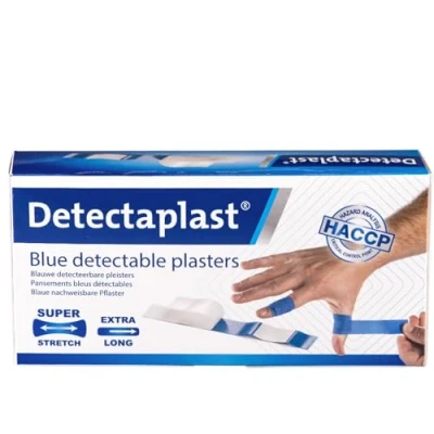 Abbildung von Detectaplast Pflaster wasserfest Elastic, blaue Wundpflaster für den Lebensmittelbereich, detektierbare Erste Hilfe in der Gastronomie, 180 x 20 mm, 50 Stück, einzelnd verpackt