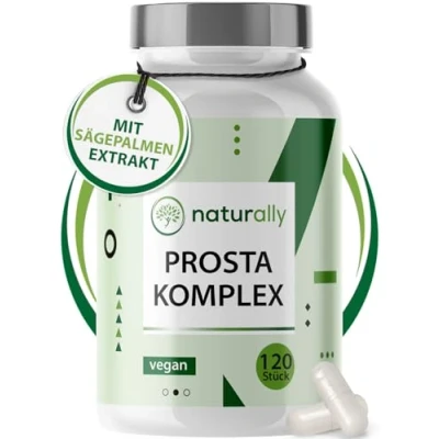 Abbildung von naturally Prostata Kapseln hochdosiert [120 Stück] Sägepalmenextrakt Komplex mit Kürbiskern, Brennnessel, Vitamin E, Zink, Selen vegan, prosta, Sägepalme, saw palmetto
