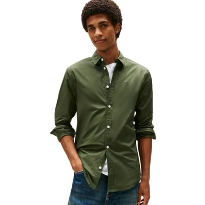 Abbildung von Tommy Jeans Herren Hemd Original Stretch Langarm, Grün (Pewter Green), 3XL