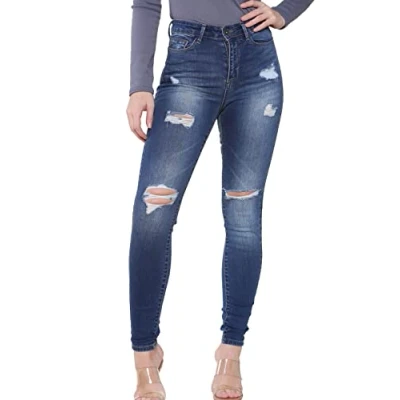 Abbildung von 989Zé ENZO EZL417 Damen Jeans Skinny Stretch Ripped Hose Denim Slim Fit mit Rissen Taille Größen 36 48, blau, 38