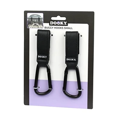 Abbildung von Dooky Kinderwagen Haken Small, 2 Stück Kinderwagenhaken Buggy für Taschen, Clips Anhänger Taschenhaken Aluminium Schwarz Universelle Passform