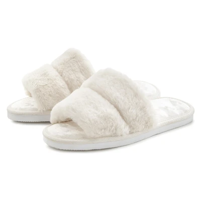 Abbildung von Vivance Hausschuh &quot;Pantolette&quot;, Plüsch Hausschuhe, Mule, offener Schuh VEGAN