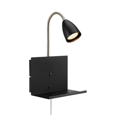 Abbildung von Wandlampe Cuarto schwarz 30 cm Eisen Stecker USB Port Ablage