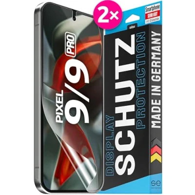 Abbildung von SE® für Pixel 9 Pro / Schutzfolie 2X Folien im Set aus Deutschland, kinderleichte Installationshilfe, staubfrei und blasenfrei, 9/9 Folie TPU Material, Full Screen, 100% Passgenau Klar