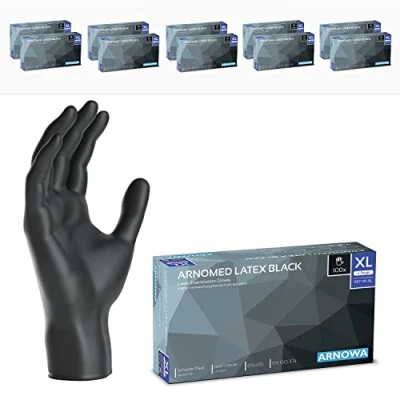 Abbildung von 1000x ARNOMED Einweghandschuhe XL, Latexhandschuhe Schwarz (10x100 Stk) puderfrei, Handschuhe Latex Einweg, Putzhandschuhe Einmal /Einweg XS, S, M, L &amp; XL