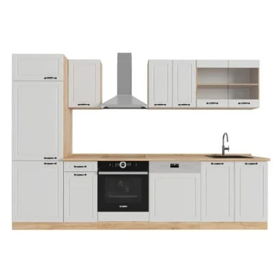 Abbildung von Vicco Küchenzeile R Line, Weiß Landhaus/Goldkraft Eiche, 300 cm ohne Arbeitsplatte