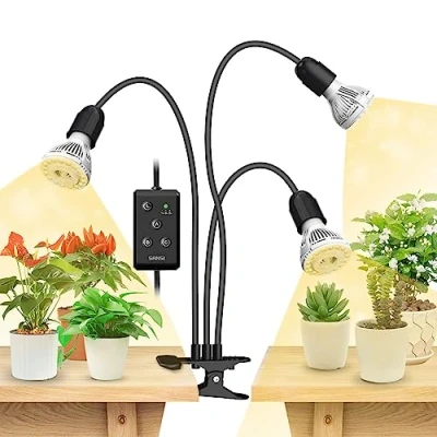 Abbildung von SANSI LED Pflanzenlampe für Zimmerpflanzen, 450W Vollspektrum 3 Schwanenhals Clip On Pflanzenlicht mit Timer 4/8/12 Stunden, Wachstumslampe hoher PPFD Garten, Gewächshaus