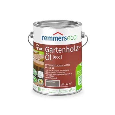 Abbildung von Remmers Gartenholz Öl [eco] graphitgrau, 2,5 Liter, Wetterbeständiges, mattes Öl, aussen und innen, optimal für Terassen &amp; Gartenmöbel, rutschhemmend