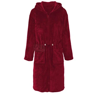 Abbildung von CelinaTex Bademantel Hausmantel Damen Flanell Kapuze Reißverschluss Vital XL bordeaux, Polyester