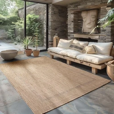 Abbildung von Carpettex Outdoor Teppich Wetterfest 80 x 250 cm Läufer, Sisal Optik, Beige Ideal für Balkon, Garten, Terrasse und als Küchenläufer Draußen Waschbar, Flachgewebe, Wasserfest, Pflegeleicht