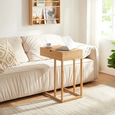 Abbildung von en.casa Beistelltisch, »Kåfjord« Laptoptisch mit Schublade 68 x 55 35 cm Bambus