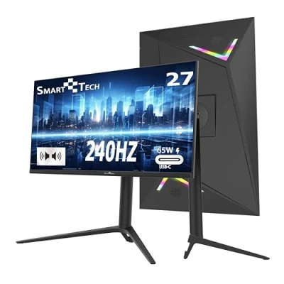 Abbildung von SMART TECH 27 Zoll Gaming Monitor 240Hz, USB C 65W, Mit Lautsprechern, MPRT 1ms, FHD, Type C, Adaptive Sync, Höhenverstellbar, Drehbarer, DP1.4 HDMI2.1 Anschlüsse (Mit HDMI&amp;USB C&amp;DP Kabel)