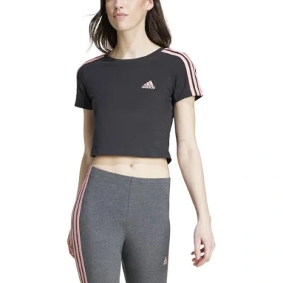 Abbildung von adidas Sportswear Essentials Stripes Tshirt print, Damen, Größe: Large, Black/semi pink spark