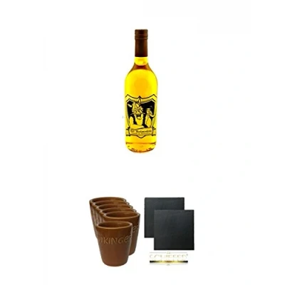 Abbildung von Honig Met Kastanienhonig 0,75 Liter + Wikinger Tonbecher 6er Set Schiefer Glasuntersetzer eckig ca. 9,5 cm Ø 2 Stück