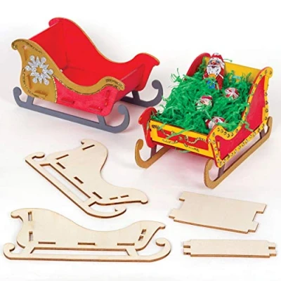 Abbildung von Baker Ross AT286 Schlitten aus Holz Bastelset Kinder (5 Stück) Basteln zu Weihnachten, Sortiert
